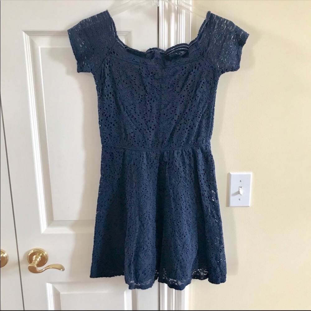 Hollister off-the-shoulder Navy lace mini dress